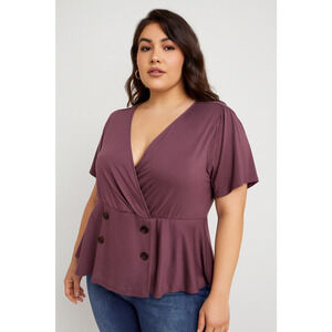 TORRID Women’s Plus Size Mauve Wrap Top Short Flutter Sleeves Tie Sz 1 1X New